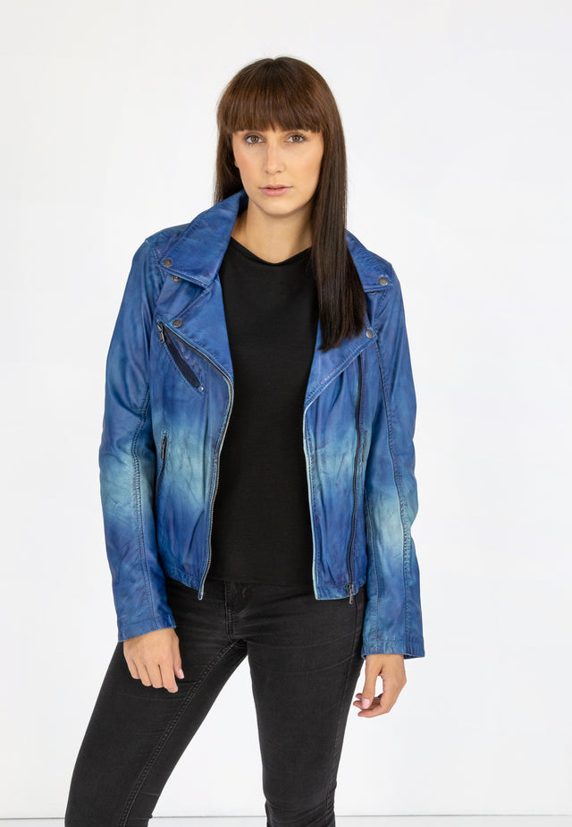 Blaue Lederjacke für Damen